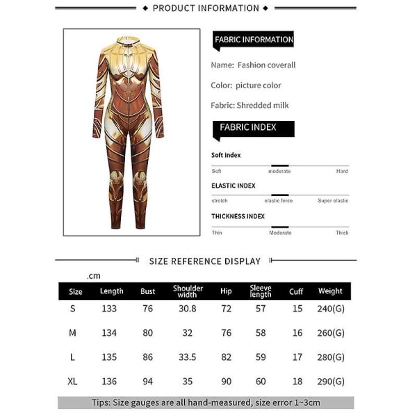 Kvinnors Halloween Jumpsuit Bodysuit Cosplay 3d Skalle Skeleton Farao kostym GOLDEN S