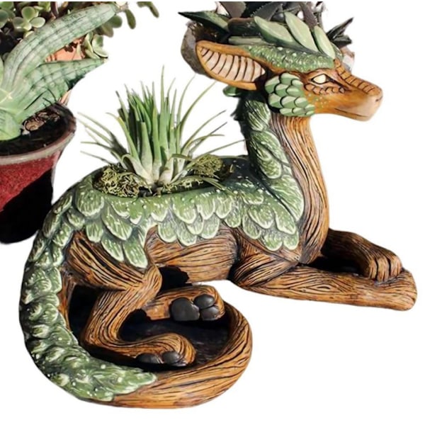 Sukulent drake-formad blomkruka hartsstaty ornament hemdekoration A
