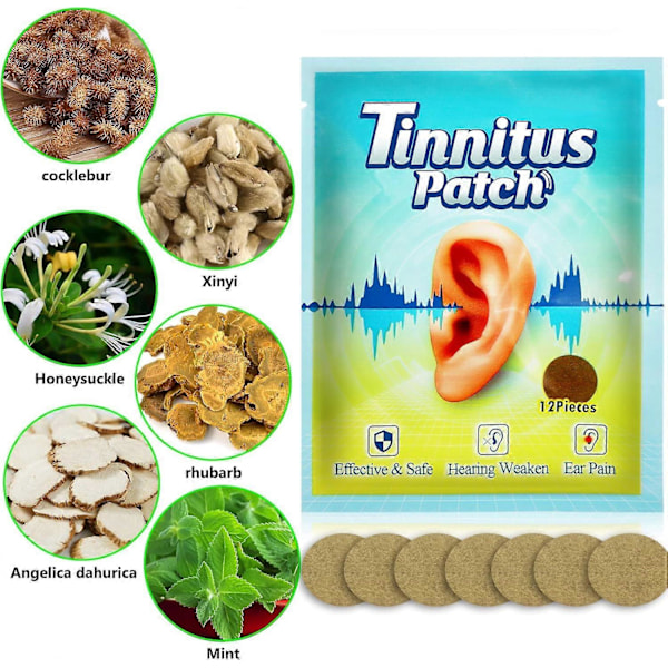 24 st Tinnituslindringsplåster för Ringande Öron - Naturlig Öronvärkbehandling, Öronsmärta Lindring, Lugnande Klåda och Hörselnedsättning