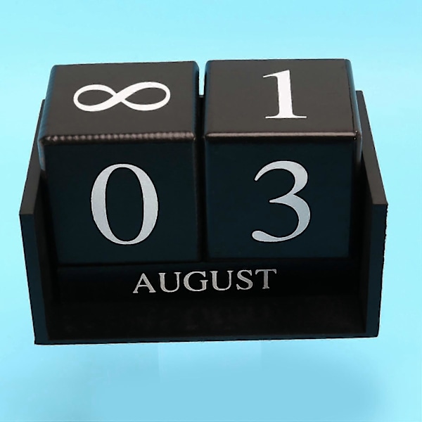 Perpetuellt Kalender i Trä Skrivbordskalender - Permanent Block Månad Datum Visning Hemmakontorsdekoration (svart)
