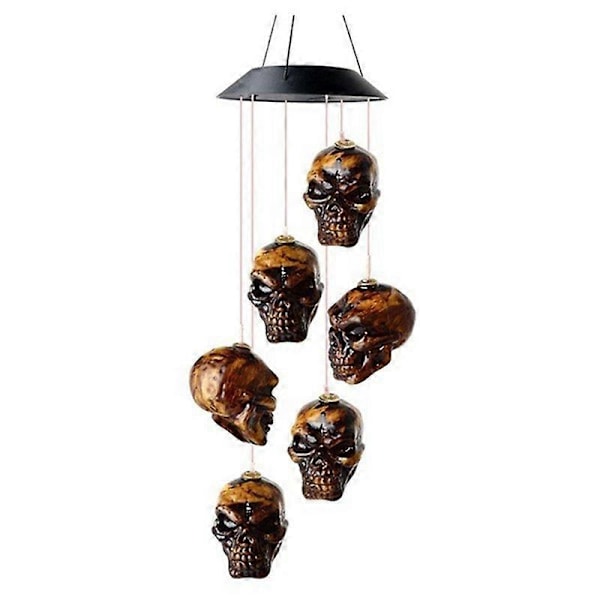 Halloween Dödskalle Skelett LED Solcellsdriven Vindspel för Utomhusbruk, Perfekt för Halloween Veranda Gård Trädgård