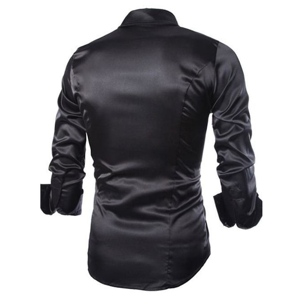 Lyxig klänning för herr Skjorta Slim Fit Casual Formell Dans Fest Formella skjortor Black 2XL