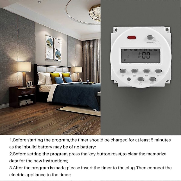 Ny LCD Digital Kontroll Strøm Programmerbar Timer DC 12V 16A Tidsrelébryter