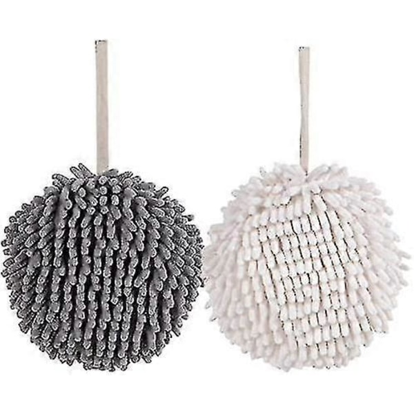Mikrofiber Håndklær, 2 Grå, Hvite Chenille Mikrofiber Håndklær Kan Brukes På Kjøkkenet Og Badet, Svært Absorberende Og Tørker Hendene Umiddelbart