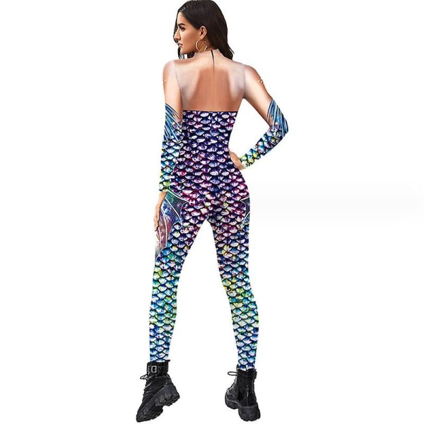 Kvinnor Fish Scale Body Halloween kostym Jumpsuit COLOR 1 S