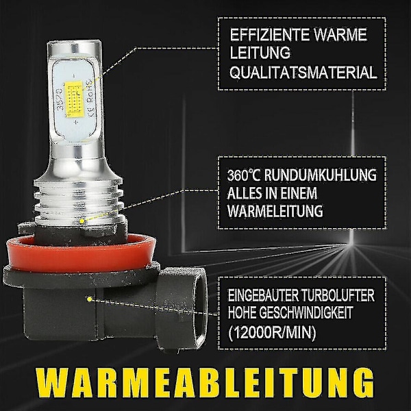 H11 H8 H16 80w 4000lm 3000k Gul Tech LED Tågelygter Pærer Kit