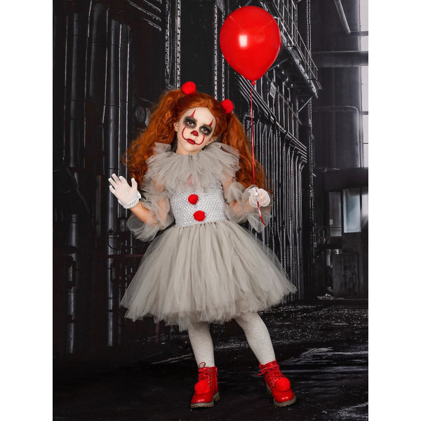 Barn Flickor Clown Cosplay Party Kostymer Prinsessan Klänning Set 5-6Years 4PCS Set