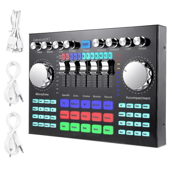 K1 Computer Telefon Stemmeskifter HIFI Live Lydkort Mixer Board Streaming Audio Bluetooth 5.0 Universal