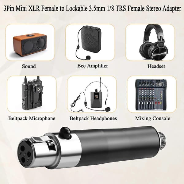 Mini XLR til 3,5 mm adapter 3-bens hun til låsende TRS-stik til trådløs Lavalier-mikrofon