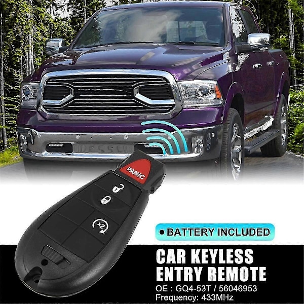 Lämplig för bilnyckel för Dodge Ram 1500 2013-2021 2500 3500 4500 5500 2013-2018 Nyckellös fjärrkontroll GQ4-53T 4 knappar-FO  SHAN  RAN  WANG