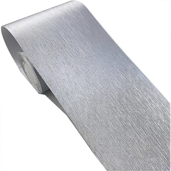 Børstet Imitation Metal Tapetkant Selvklæbende Vandtæt Dekorativ Kant (Sølv, 10cm x 5m)
