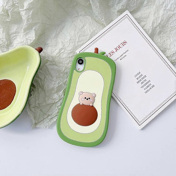 iPhone X/Xs Avocado Cover, 3D Sød Tegneserie Børn Piger Kvinder Kawaii Dejlig Bjørn Avocado Form Blød Silikone Cover