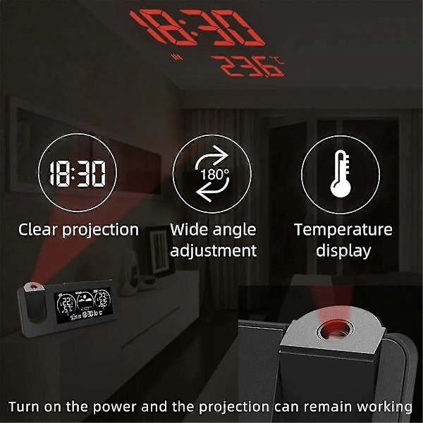 ZX3538 Nyt Elektronisk Projektionsur Vejrstation Vejrudsigt Temperatur og Fugtighed Di