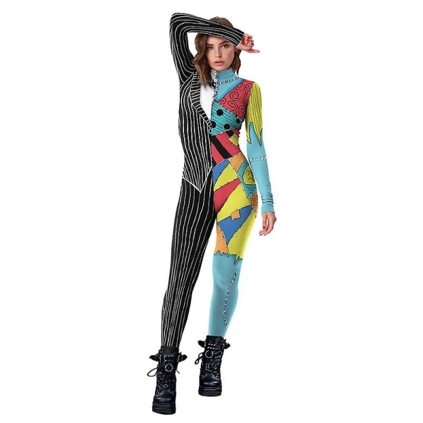 Mardröm Jul Jumpsuit Jack Sally Cosplay kostym för kvinnor Halloween outfit M