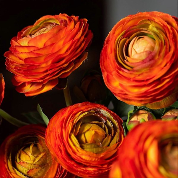 Konstgjorda Ranunkelblommor med Äkta Känsla, Ranunkelblommor i Siden (Orange, 6 st)