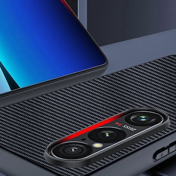För Sony Xperia 1 V Mobilskal Läder + PC Hårt Mobilskyddsfodral Kolfibertextur Red Xperia1-Ⅴ