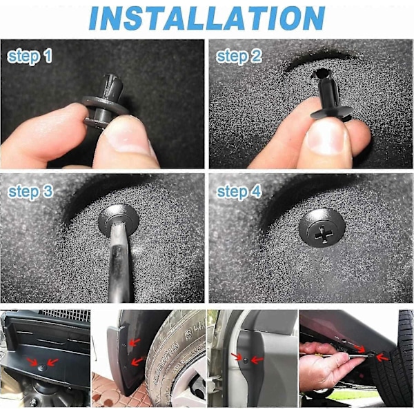 100 st Bil Kaross Trim Clips, Plast Nitar Fästen Universal Auto Svarta Nylon Clips Stötfångare Clips C