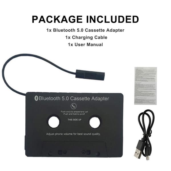 Bilradio Bluetooth Kassett til Aux Mottaker, Kassettspiller Stasjonær Bluetooth 5.0 Aux Adapter (YJD)