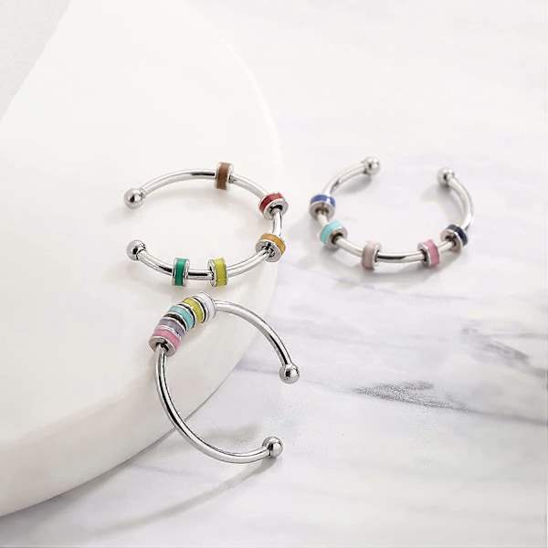 Emalj Fidget Ringar För Ångest Kvinnor, till Min Dotter Anti-ångest Flerfärgad Rostfritt Stål Stress Relief Spinner Ringar Med Pärlor Din Ångest Ljuger