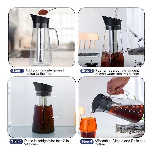 Cold Brew Kaffemaskine, Iced Coffee Maker Maskine, Cold Brew Te Kande Holdbart Glas og Lufttæt