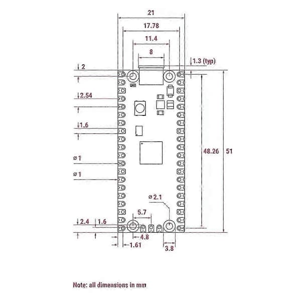 Passer for 2-M Utviklingskort RP2350 Mikrokontroller ARM -M33 Hazard3 RISC-V Loddepinne Header