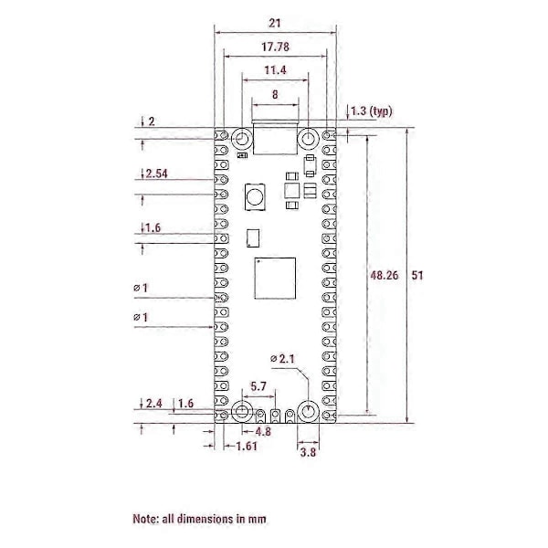 Velegnet til 2-M Udviklingskort RP2350 Microcontroller ARM -M33 Hazard3 RISC-V Loddepin Header
