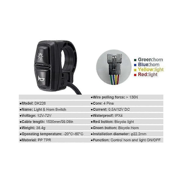 Ebike Bryter Dk226 Med Qd168 Frontlys Dr001 Baklys Varsellys Blinklys Horn Ebike Tilbehør