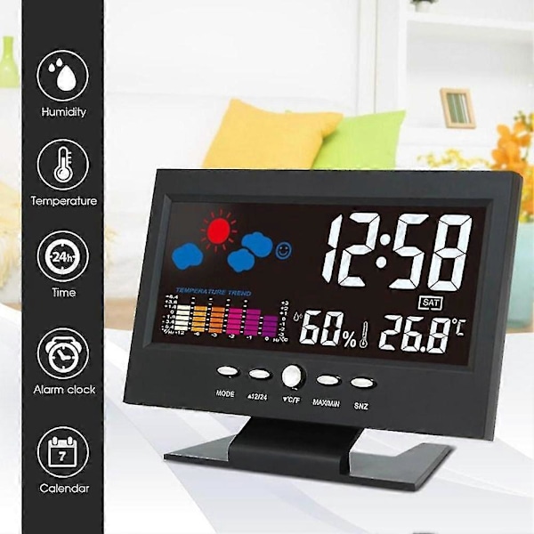 Väckarklocka Digital Färg LCD Bakgrundsbelysning Termometer Hygrometer Väderstation Qinhai
