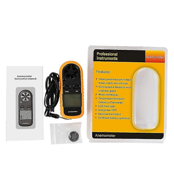 LCD Digital Anemometer Vindhastighedsmåler Luftstrømshastighedsmåling Indikator Termometer Med Baggrundsbelysning