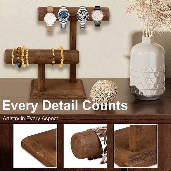 Urholder Stand Træ Ur Display Tårn Smykke Organizer til Armbånd og Halskæder Ur H