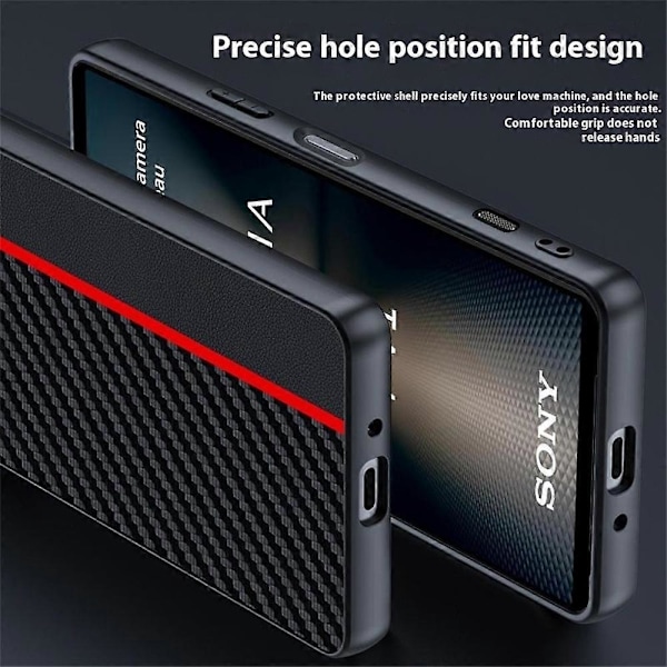 För Sony Xperia 1 V Mobilskal Läder + PC Hårt Mobilskyddsfodral Kolfibertextur Red Xperia1-Ⅴ