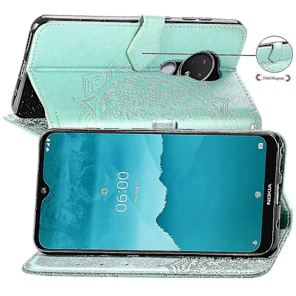 Nokia 6.2/Nokia 7.2 Etui Læder Wallet Cover Præget Mandala Magnetisk Flip Beskyttelse Stødsikker - Grøn