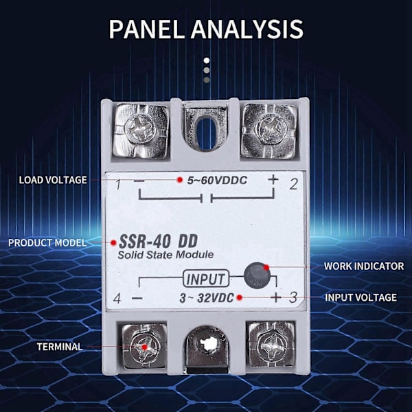 Enfaset Solid State Relé DC-DC -40DD 40A Hvit+Sølv