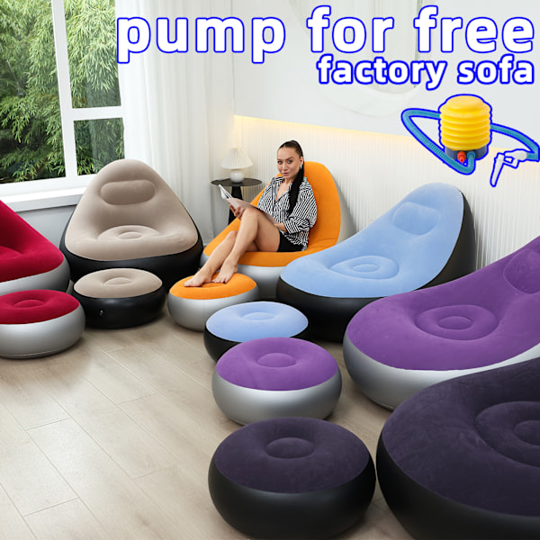 Uppblåsbar utomhussoffa, hopfällbar vilstol i PVC-flock (med fotpump) Red