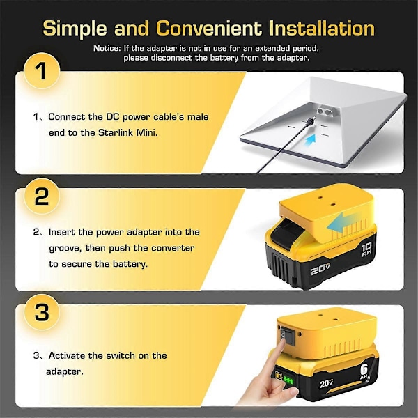 For Starlink Mini Strømkabel 2M for Dewalt Batterilader Adapter til DC Strøm DCB-18V/20V Kabel Co