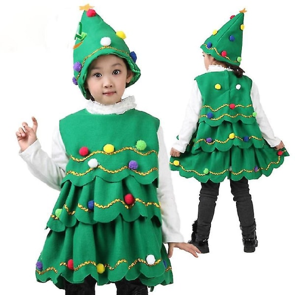 Juldräkt Barn Cosplay Tomteträd Föreställning Dansdräkt Pojke Flickor Julklapp Trädhatt Xmas Perform Kostymer 90cm