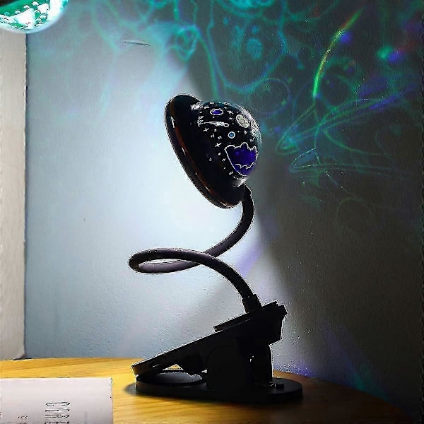 Klämlampa för barn, USB-uppladdningsbar LED-läslampa med stjärnprojektion, svanhals sänglampa, 360 touch-dimning (blå)-Bra