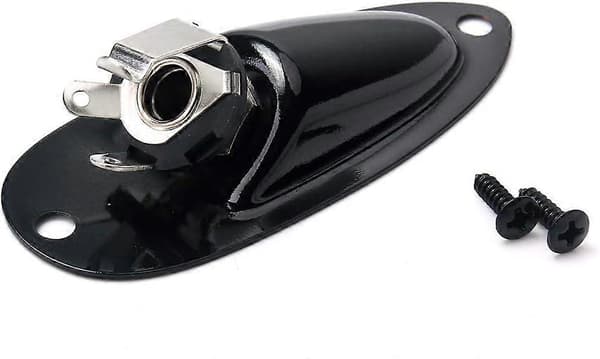 Bådstil Input Output Jack Plade Stik med Skruer til Fender Strat Guitar Sort