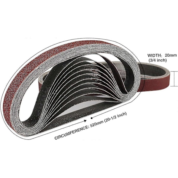 5 pakkausta 20 x 520 mm hiomanauhoja, karkeudet 60/80/120/240/400, nauhahiomakoneeseen, ihanteellinen puulle ja maalille (25 kappaletta)