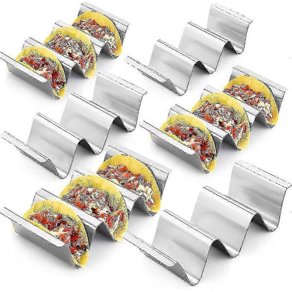 Taco-teline, 6 kappaleen ruostumattomasta teräksestä valmistettu taco-tarjotin, tyylikkäät taco-kuorien pidikkeet, teline pitää jopa 3 tacoa pystyssä, terveellinen materiaali