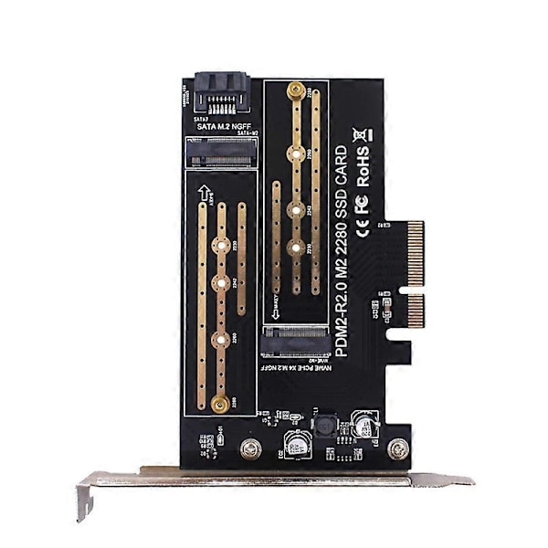 PCIE Adapterkort Dobbelt M.2 NVME til Pcie 4X M2 SSD Adapter B/M Nøgle Understøtter PCI Express 3.0 2230-2280