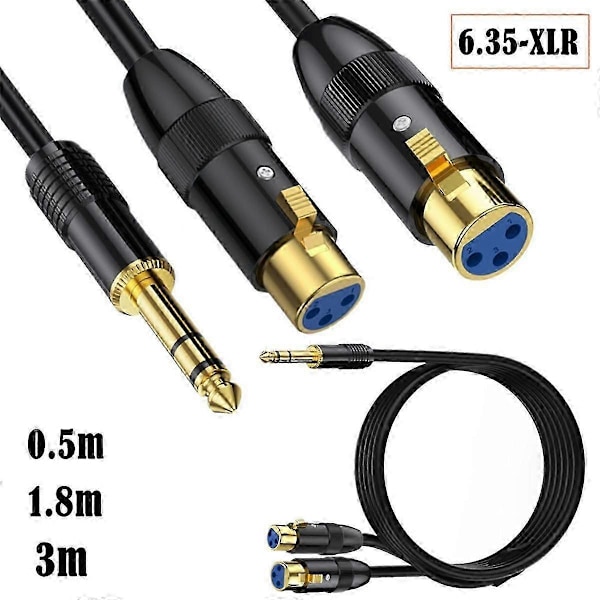 Dobbelt hun XLR til 1/4 tomme TRS Stereo Hanstik Y-Splitter Kabel 2-XLR Hun til Kvart Tomme Adaptere