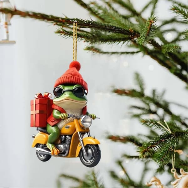 Tecknad groda med tomteluva julgransprydnad Frog