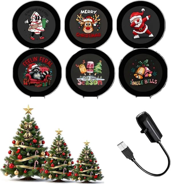MultiTheme LED-projektionsnattlampa, utbytbara mönsterskivor, USB-plugin-projektor för hemmets semesteratmosfärdekor C-6pcs