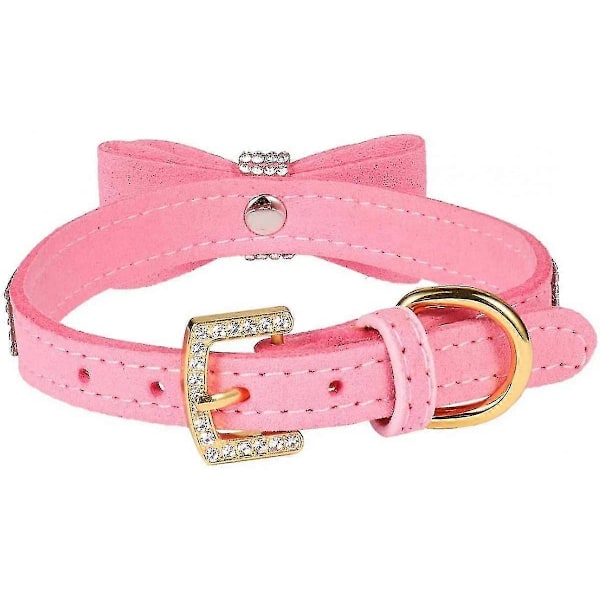 Krystal Hundehalsbånd/kattehalsbånd Fløjl Læder Med Sløjfe Rhinestone Hvalpe/killingehalsbånd Til Små Hunde & Katte xs (hals For: 8-10 tommer)