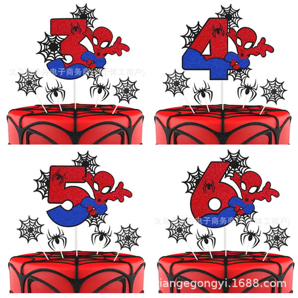 Spider-Man Bursdagskaketopp – Dobbeltsidig Glitter Superhelt-tema Festdekorasjon 2