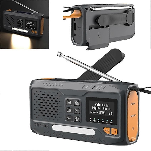 Solar Håndsveiv Nødradio 4 Måter Drevet for DAB/FM/Bluetooth-kompatibel Radio Leselampe 3