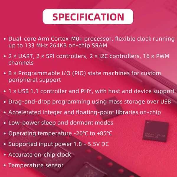 Rp2040-siru, kaksiytiminen Arm Cortex M0+ -prosessori, tukee Ardui No:ta, Micropythonia