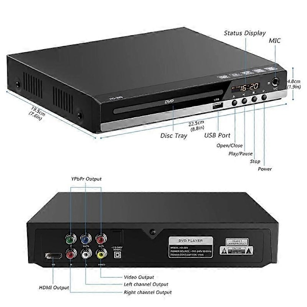 DVD-afspiller til TV med AV-udgang - Hjemme SVCD-afspiller Alle regioner fri CD-RW-afspiller til hjemme-stereoanlæg Indbygget MIC-port