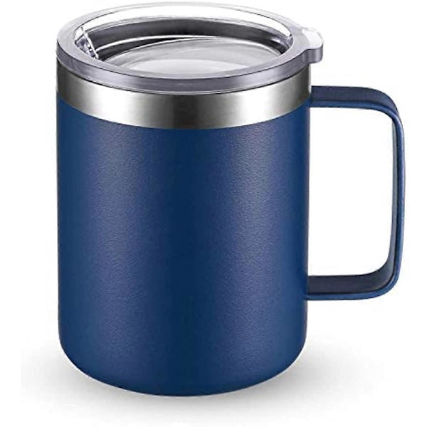 Camaka Skrivbordsmugg Rostfri Stål Kaffemugg med Handtag Isolerad Kaffemugg med Lock Dubbelväggig Rostfri Stål (Mörkblå 0,035L)